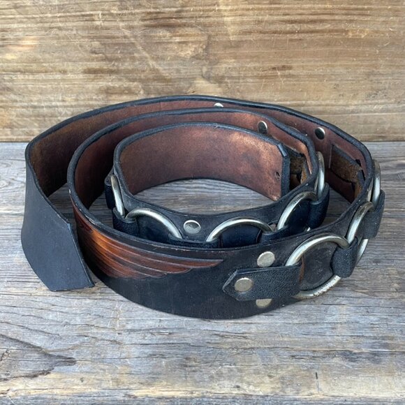 Harley Davisdon Biker Motorcycle Belt Leather Belt Strap Vintage Black / Brown - Picture 8 of 13
